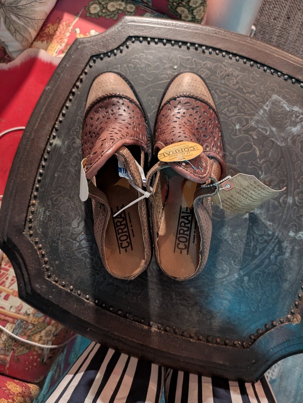 Corral Brown Perforated Leather Western Slip-On Shoes